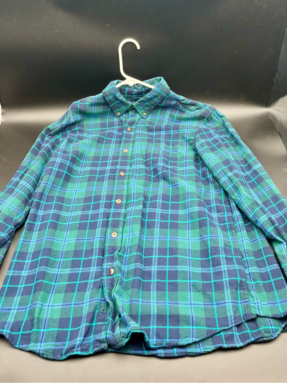 Chaps Performance Long Sleeve Blue Green Plaid Flannel Shirt Men’s Large